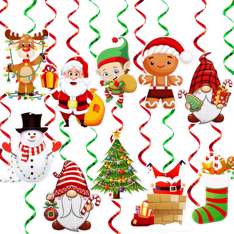 BASHOUT Hanging Christmas Decorations with Foil Swirls | 30 Pcs Holiday Set | Xmas Santa, Snowman, Gingerbread, Reindeer, Gnomes Christmas Designs | Home, Office, School Christmas Party Decorations | - Image 5